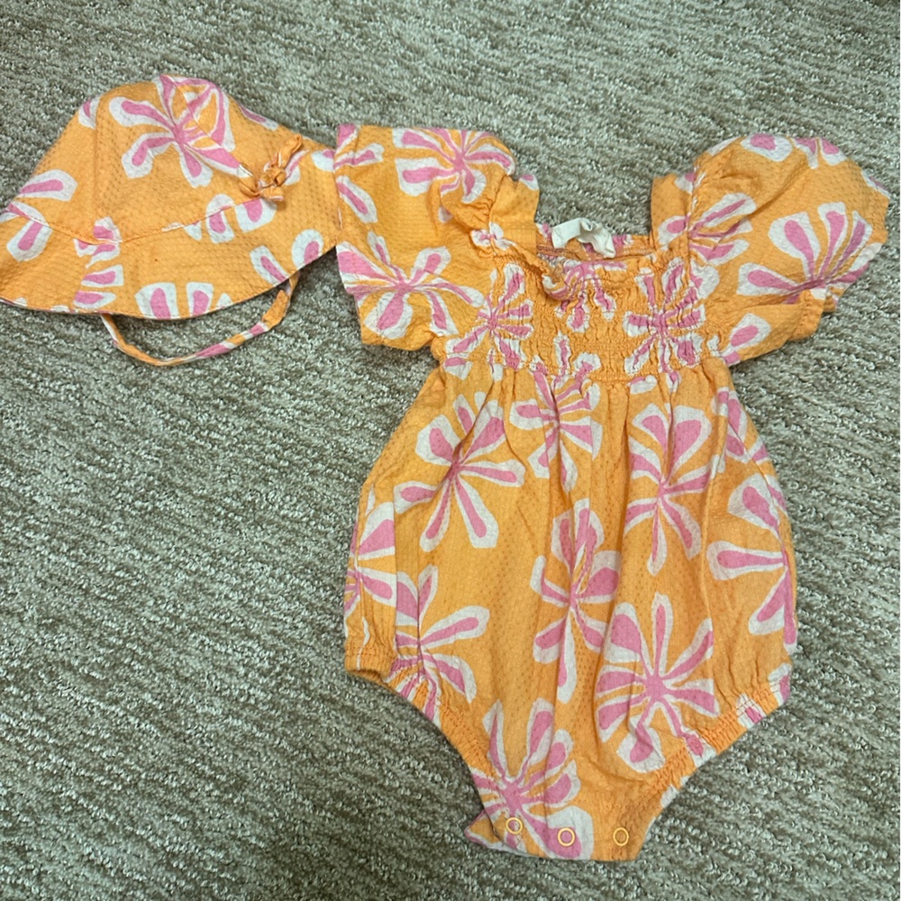 Jessica Simpson Vibrant Orange and Pink Baby Romper